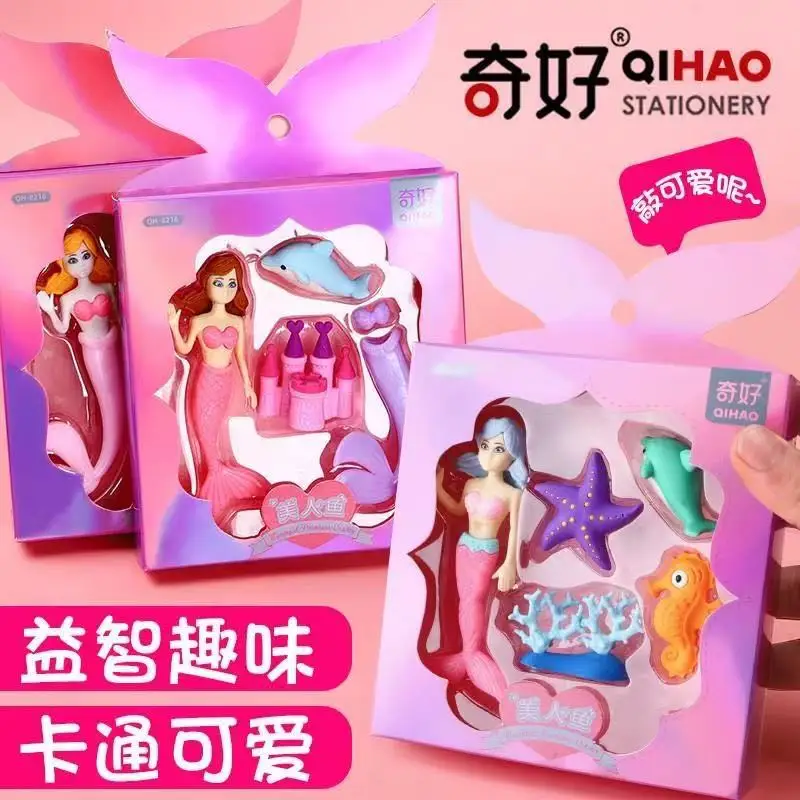 

Disney Creative Eraser Mermaid Princess Detachable Pencil Eraser Stationery Set Kawaii Pink School Supplies Gift