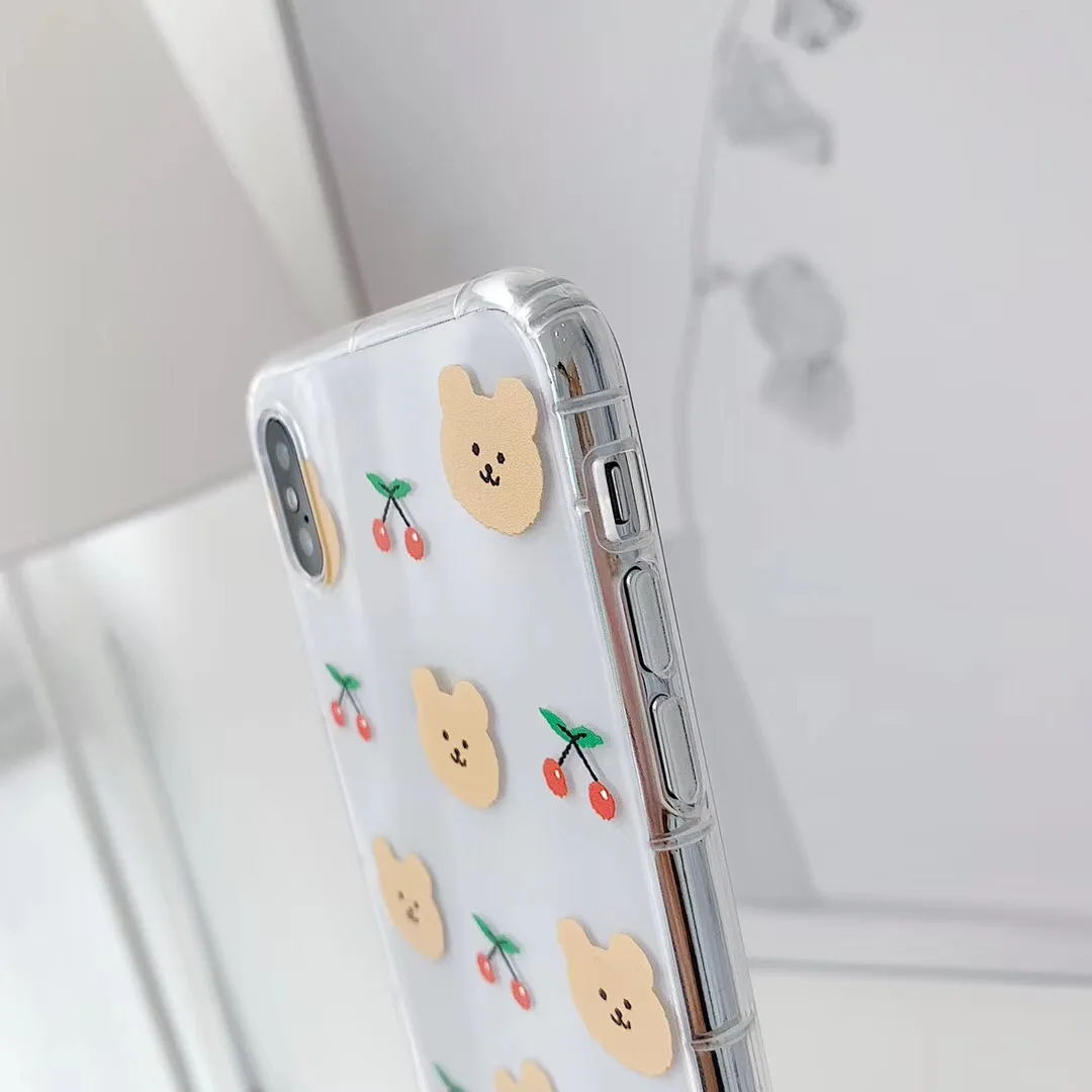 INS Korea cute cartoon animal funny rabbit cherry bear phone case For iphone Xs MAX XR X 6 6s 7 8 plus clear soft TPU back Cover |