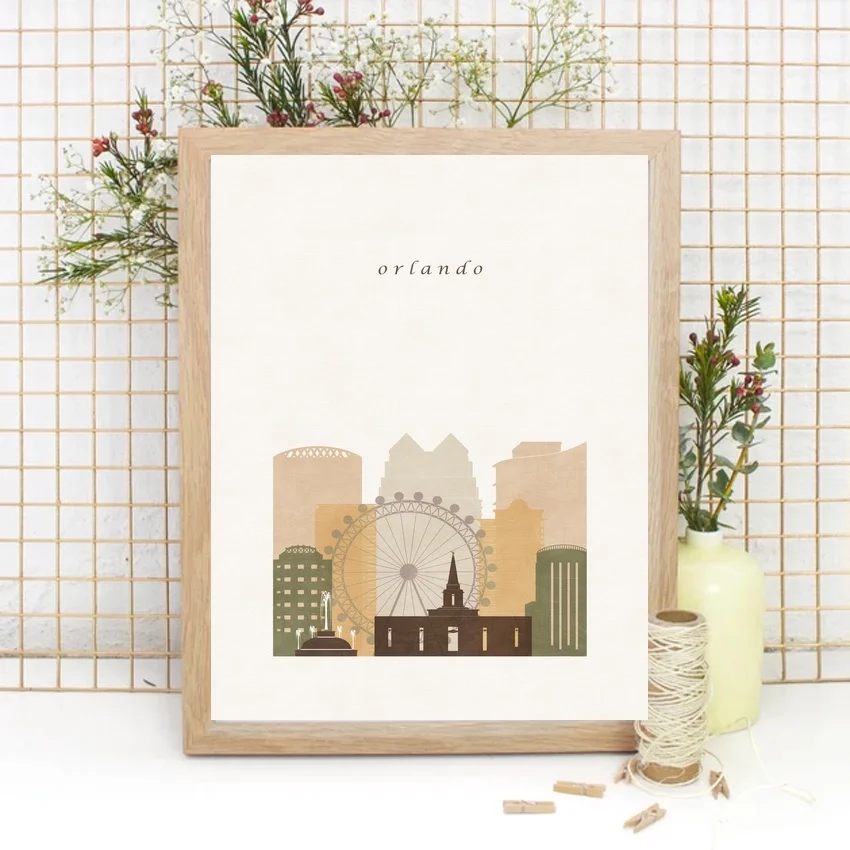 

Карта мира Орландо, Карта путешествий, плакат, печать, без рамки, плакат, украшение для офиса