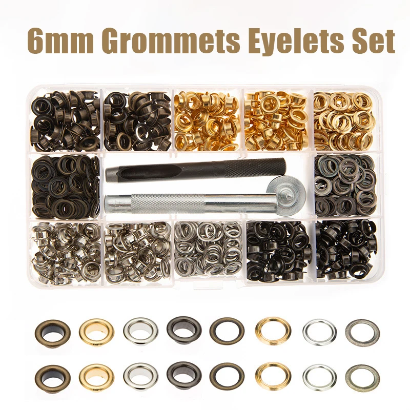 

100/200/400pcs/Sets 1/4 Inch Grommet Kit Grommets Metal Eyelets with 3 Install Tool Kit and 1 Tweezers As a Gift.(6mm 4 Colors)