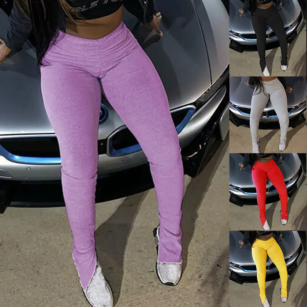 

Women Pants Split Legging Workout Push Up Legging High Waist Fashion Solid Skinny Bodybuilding Jeggings Fitness Women Slim Pants
