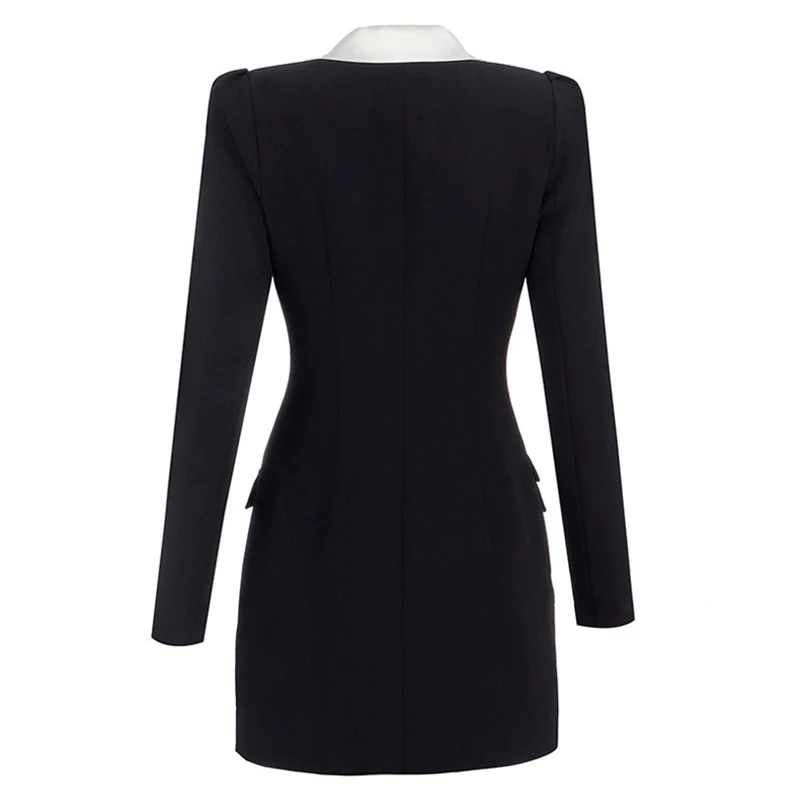 

SISPELL Patchwork Buttons Dresses For Female Lapel Collar Long Sleeve High Waist Slimming Hit Color Women's Elegant Dress