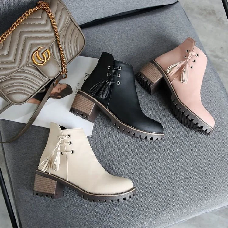 

Короткие сапоги, женские осенние однотонные сапоги в британском стиле, новинка 2021, на толстом каблуке, модные круглые сапоги для колледжа