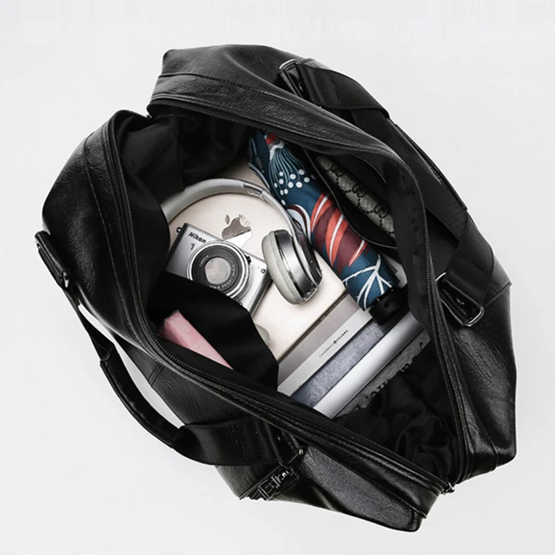 Men High Quality PU Leather Travel Bags Male Large Capacity Business Hand Luggage Bag Gym Waterproof Shoulder Bags XA18M