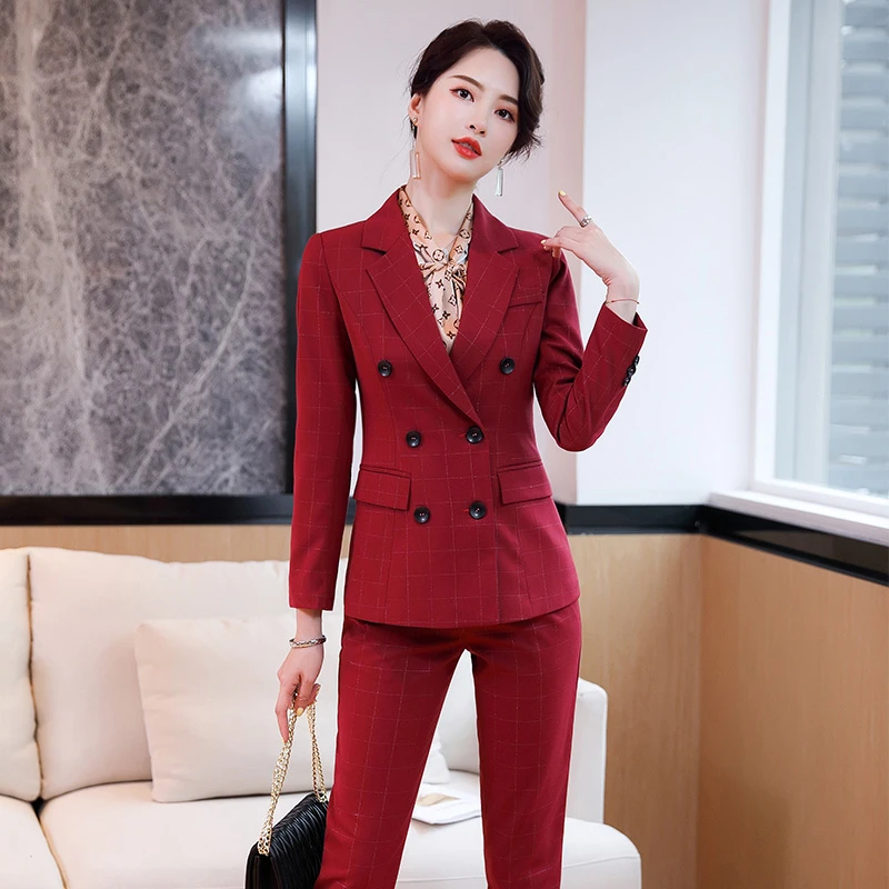 

Formal Uniform Designs Pantsuits with Pants and Jackets Coat Elegant Yellow Women Business Work Wear Blazers OL Styles