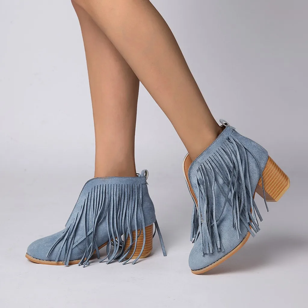 Женские леопардовые ботинки с бахромой и кисточками модные однотонные