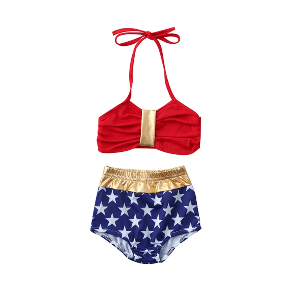 Модный Полосатый купальник для девочек из двух частей милый детский Пляжное