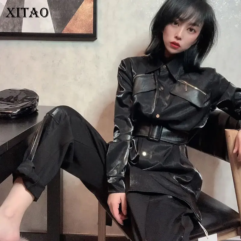 XITAO Tide тонкая приталенная Блузка с поясом женская одежда весна 2020 новая Лоскутная