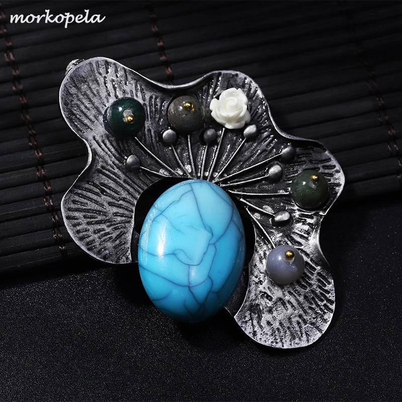 Morkopela, винтажная большая каменная брошь, цветок, броши для женщин, для банкета, шпильки на вечеринку, броши, ювелирные изделия