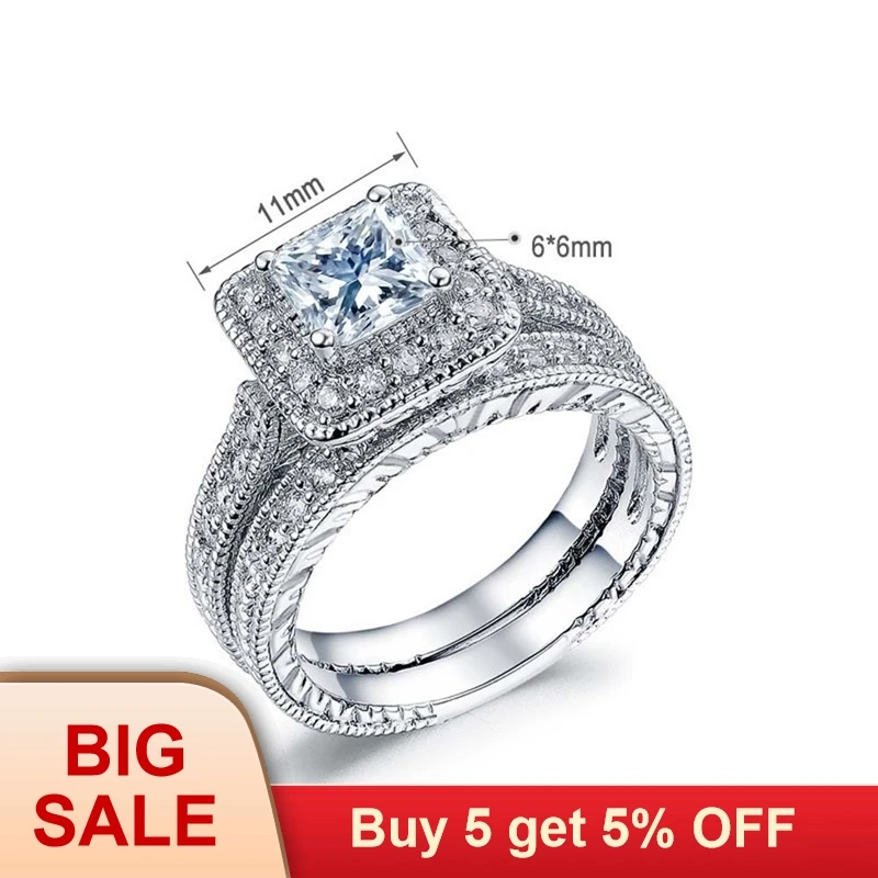 Женское кольцо с белым кубическим цирконием винтажное обручальное из серебра 925