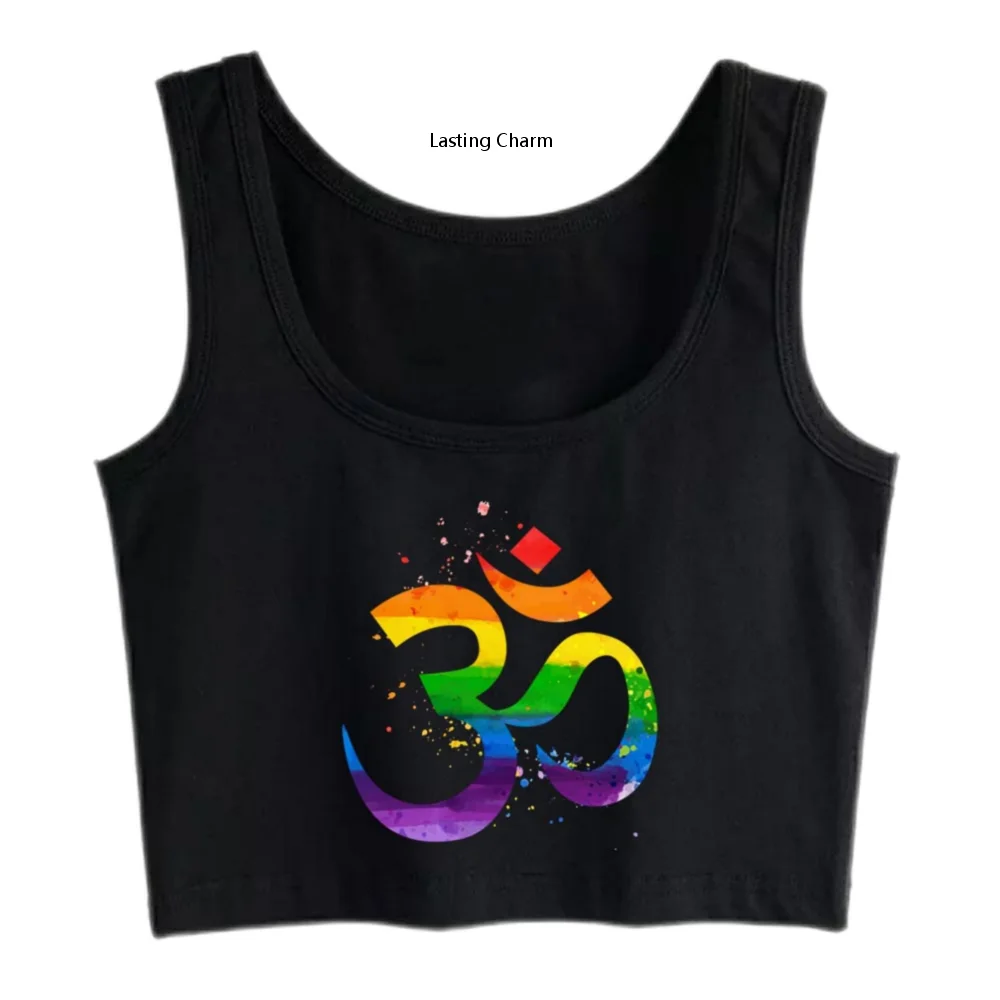 

Lasting charm Female Rainbow Om Comic Breathable Slim Fit Tank Top Women's Pride Month Gifts Crop Tops Summer Yoga Camisole