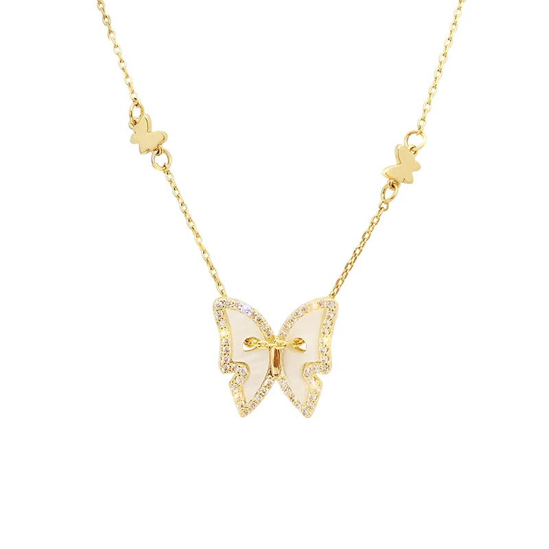 

ANENJERY Dainty 925 Sterling Silver Shell Butterfly Necklace for Women Gold Color Charms Clavicle Chain Necklaces S-N696