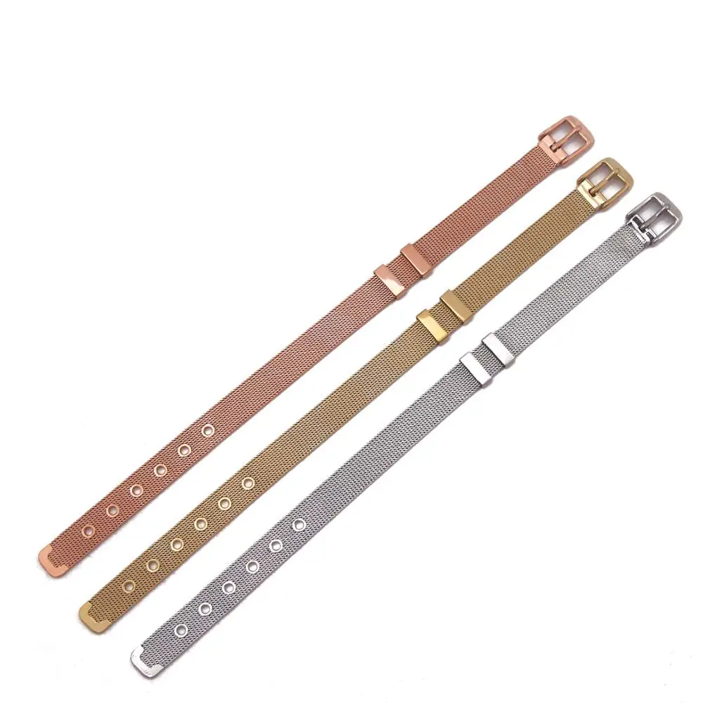 SANSHOOR Hot Selling Regular size 21cm*10mm silver plated Gold Rose Stainless Steel Mesh Bracelet For DIY Charms Bands | Украшения и