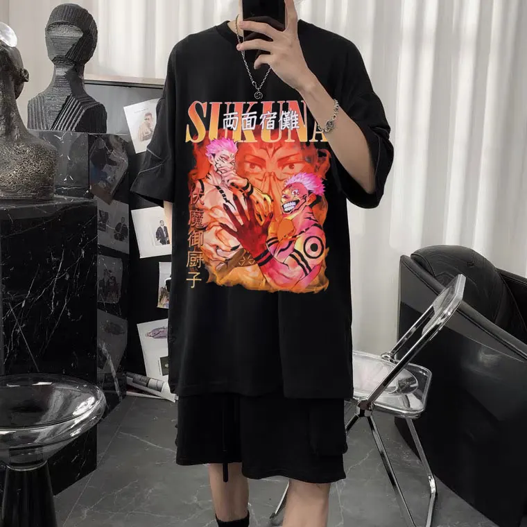 

Japan Anime Jujutsu Kaisen T-shirt Itadori Yuji and Ryomen Sukuna Harajuku Print T Shirts Men Women Premium Cotton Tshirt Tops