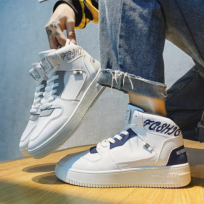 

Men Skateboarding Shoes High Top PU Leather Sneakers Breathable Lace up Walking Sports Shoes Street Casual Shoes Chaussure Homme