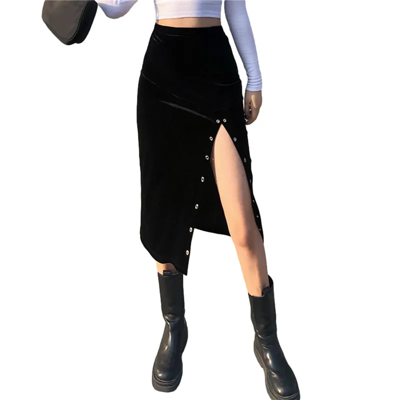 Юбка женская бархатная средней длины модная Однотонная юбка-трапеция с
