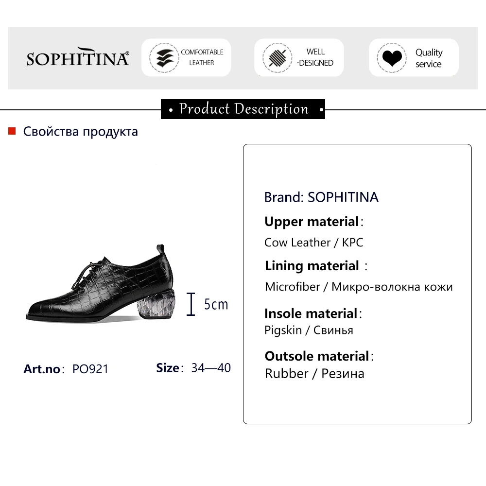 

SOPHITINA Spring Autumn Pumps Women Genuine Leather Solid Checkered Pattern Pointed Toe Lace-up Crystal Heel Lady Shoes PO921
