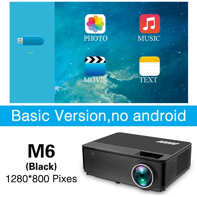 M6-Black Poner saund M6 светодиодный проектор новейший видео проектор Android Wi-Fi Поддержка Full HD 1080P кино HDMI lcd домашний кинотеатр проектор - Цвет: M6-Black