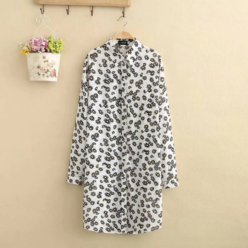 Женский винтажный топ с принтом ромашки свободный однобортный Топ длинным