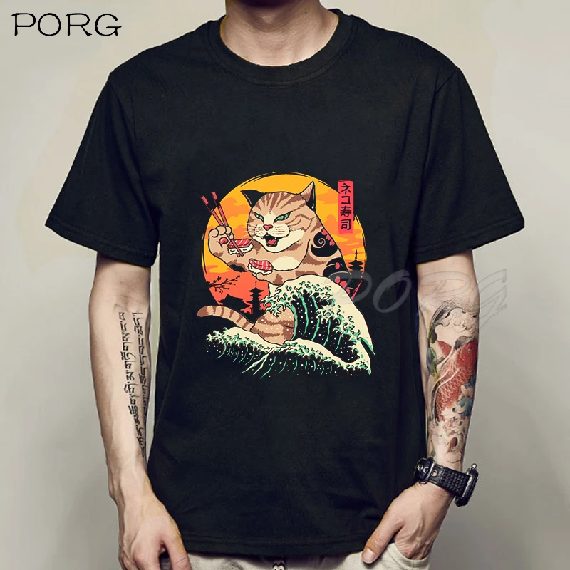Men's Catana Cool Summer Loose Fit Cat Print Anime T-Shirt - Unisex Casual Short Sleeve Japanese Tee for Men and Women image 3