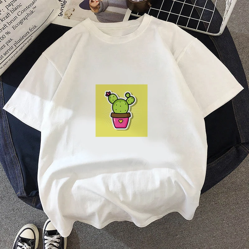 

90s Graphic Rock Top Tees Female Cactus Theme T Shirt Woman Harajuku Vintage T-shirt Fashion O Neck Tshirt Female