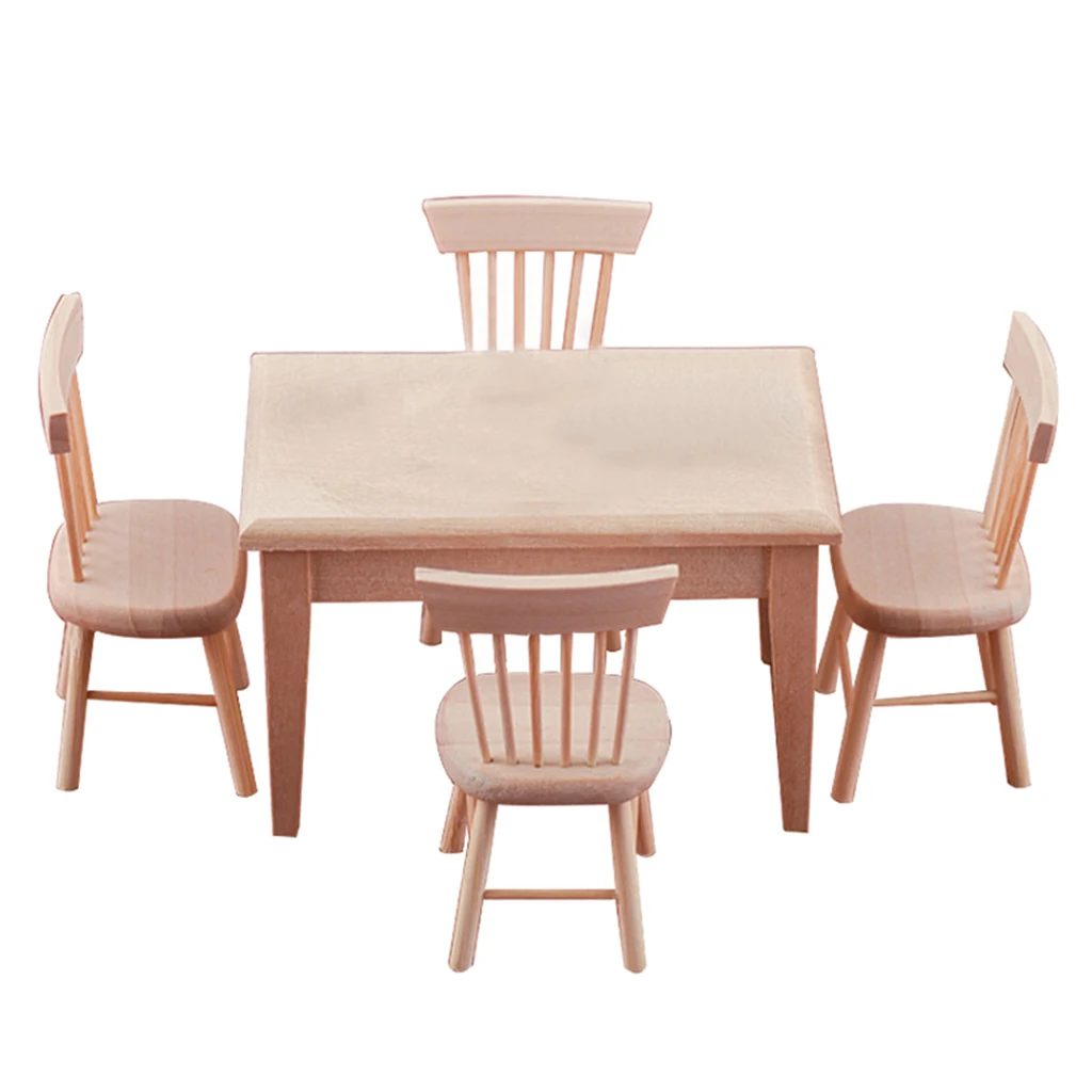 Miniature Dining Table + 4 Chairs Doll Furniture Set for 1/12 Dollhouse Dining Room 5pcs dining chair set 4 chairs 1 dining table set wooden metal furniture brown black beige home kitchen office furniture