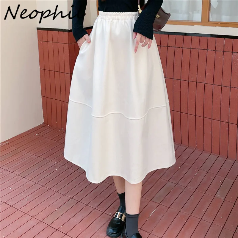 

Neophil Sarong Korean Style Woolen Women Winter Skirts Thick Elastic High Waist Solid Femme Jupe Casual Warm Basic Skirt S211115