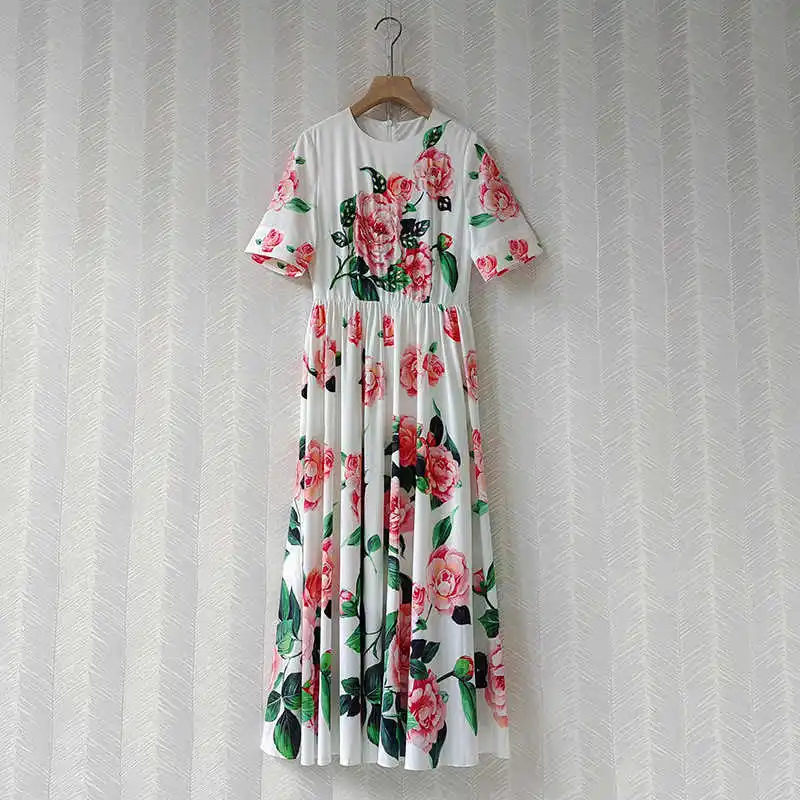 

Summer Runways 2021 Floral print Beading Short sleeves Dress for women B705