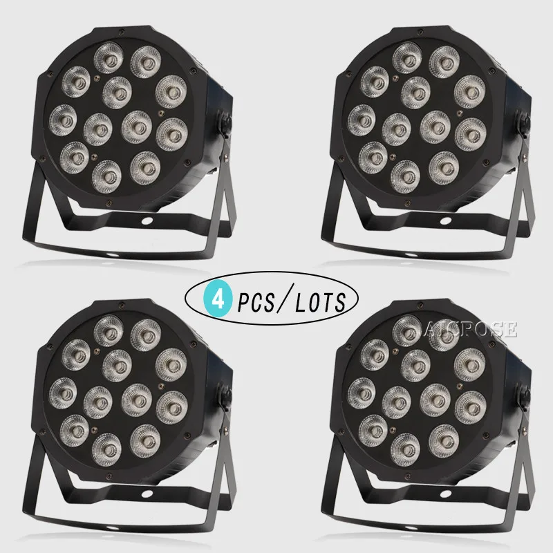 4 шт./лот светодиодный светильник Par s 12x12 Вт 6 в 1 RGBWA УФ плоский с dmx512 управлением
