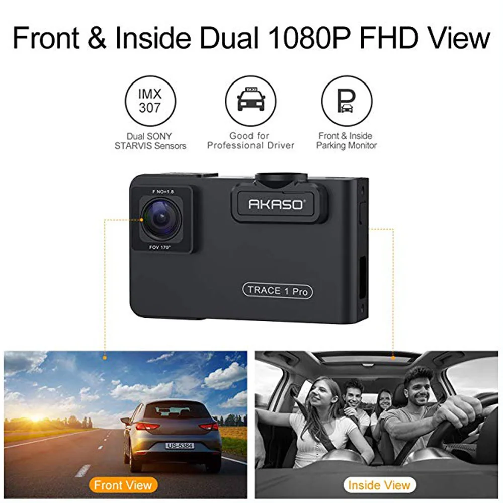Koop Akaso Trace 1 Pro Dual Lens Auto Dash Camera 2K Dash Cam Wifi Met Telefoon App Externe Gps Met Sony Starvis Dual Record 1080P Dvr