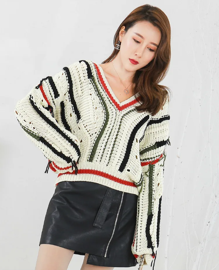 Max LuLu Модный корейский трикотаж женская зимняя одежда в стиле панк женские трикотажные хлопковые свитера в полоску винтажные сексуальные пуловеры с v-образным вырезом
