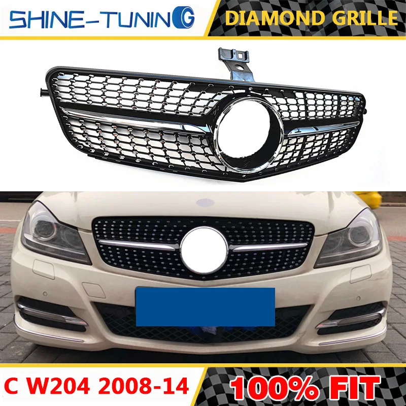 Пластиковая решетка подходящая для класса C W204 Алмазная 2008-2014 черная/Серебристая