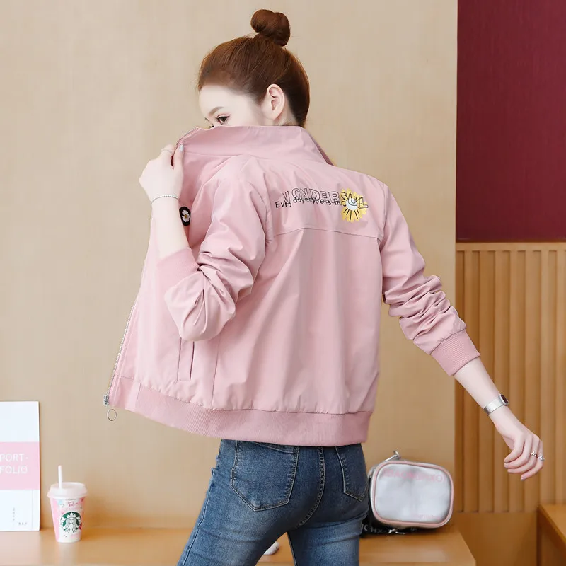 

2021 Spring Fashion Windbreaker Print Jacket Women Long Sleeve Bomber Jackets Short Coats Femme Thin Loose Zipper Coat Outerwear