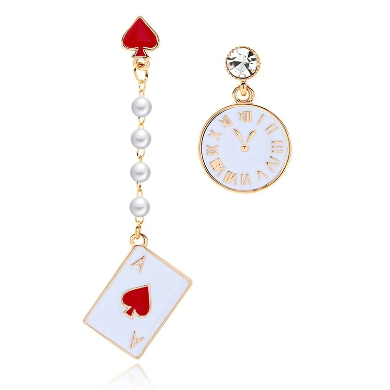 

Gold Asymmetrical Earrings Red Peach Earrings Alice In Wonderland Dangle Earrings Poker Card Women's Earring Fashion Jewelry