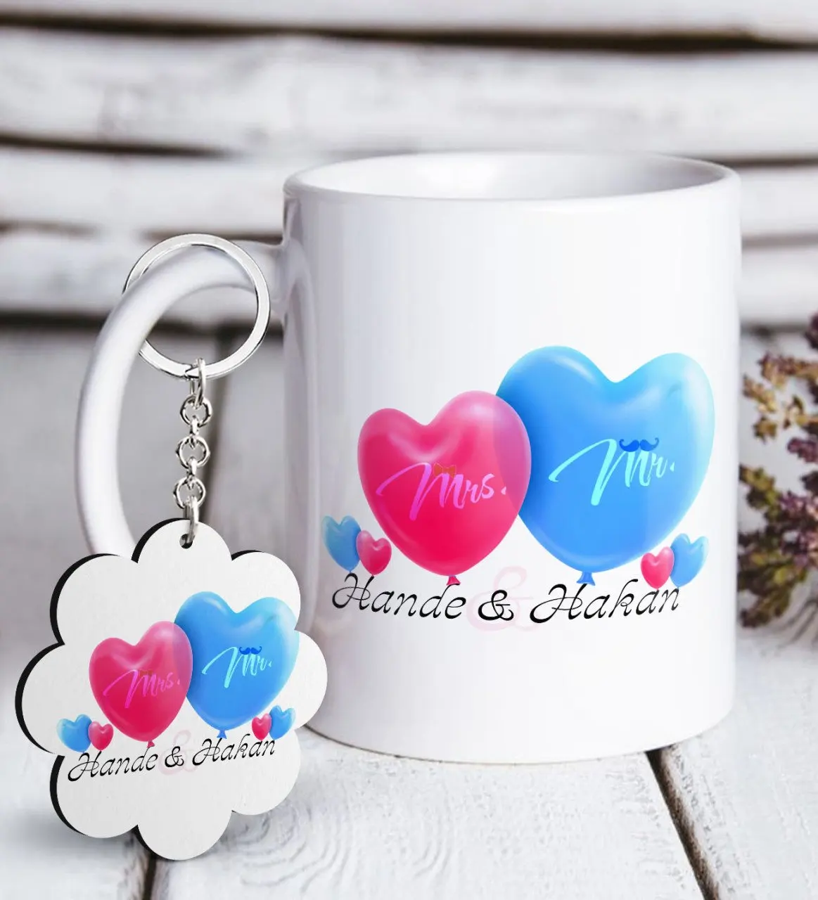 

Персонализированные ко Дню Святого Валентина Белая кружка и брелок Подарочный набор-4