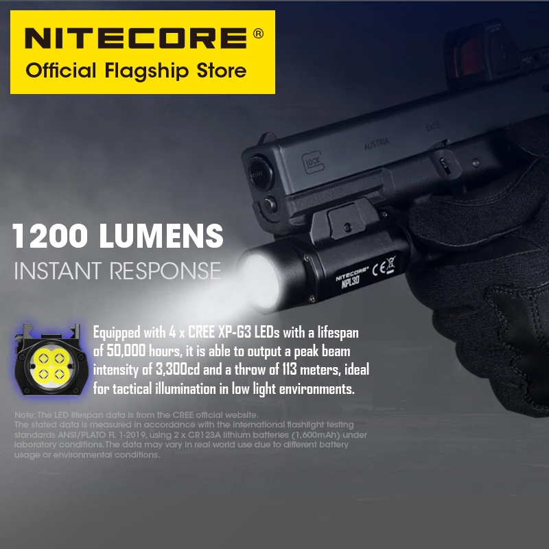 NITECORE NPL30 Weapon Light Tactical Gun Lamp 1200 Lumens LED Army Flashlight for Pistol Airsoft Picatinny Rail GR123A Battery | Лампы и