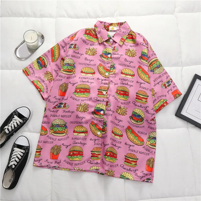 Гавайская пляжная рубашка с принтом картошки фри гамбургеров чипов алохи