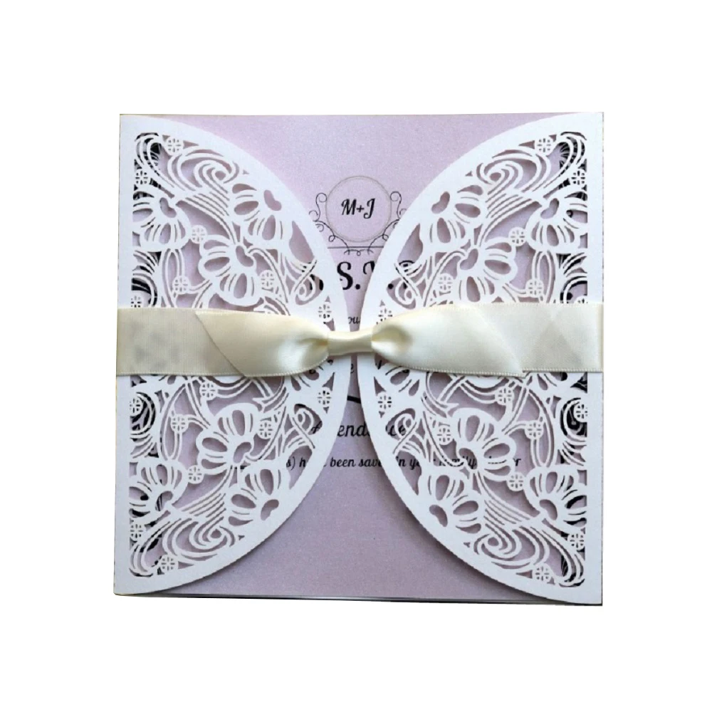 

100pc White Laser Cut Wedding Baby Shower Business Invitations Cover Lace Hollow Crown Birthday Greeting Cards Party Favors