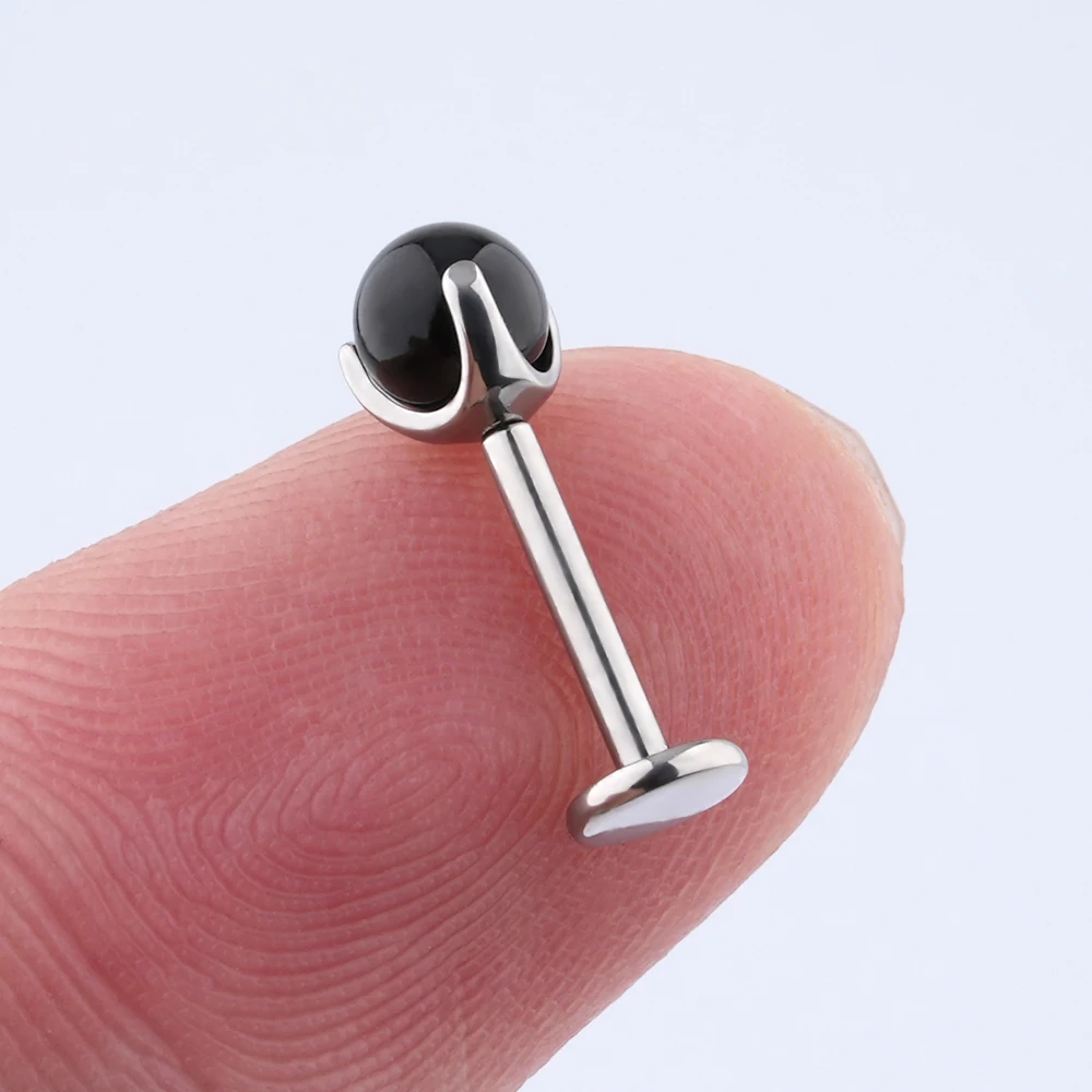 Правый большой имплантат класса титана 18 г Черный агат камни Безрезьбовой губы