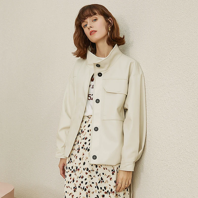 Lautaro Свободная женская искусственная кожа рубашка на пуговицах с