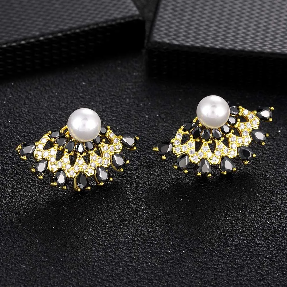 Новинка хит продаж модные серьги гвоздики с жемчугом цирконием геометрическими