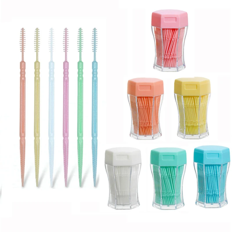 

200pcs Plastic Toothpicks Double-headed Interdental Brush Colorful Dental Floss Teeth Cleaner Teeth Clean Sticks Dental Hygien