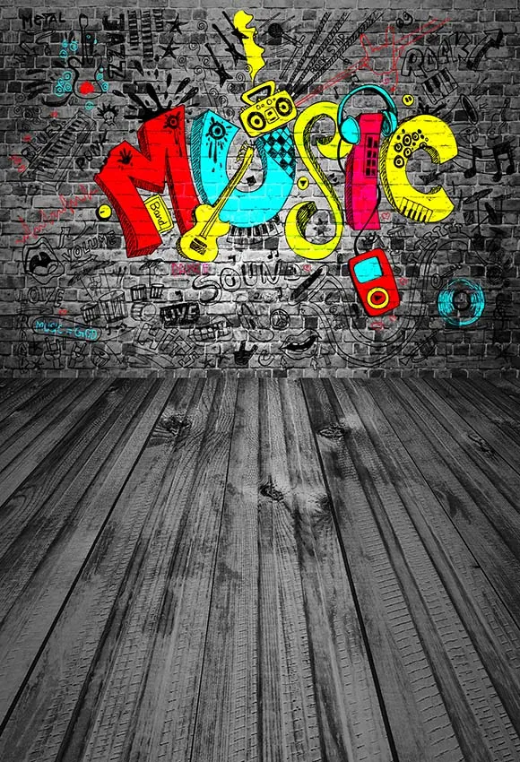 

Виниловые обои кирпичная стена, дерево пол музыкальная тема Виниловый фон для фотографирования детей в фон для студийной фотосъемки