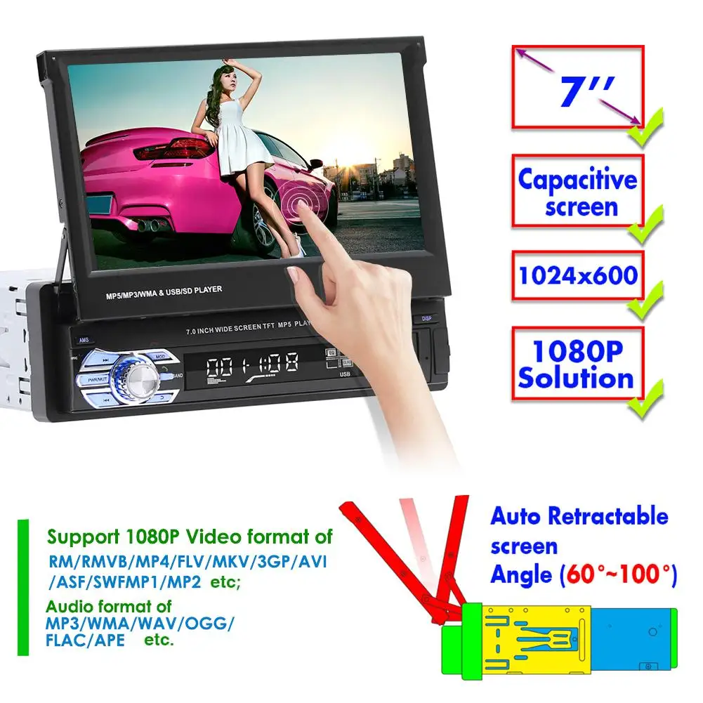 

VODOOLSWM 9601 7 inch Bluetooth Car Stereo MP5 Player AUX USB Radio Receiver In Dash Head Unit