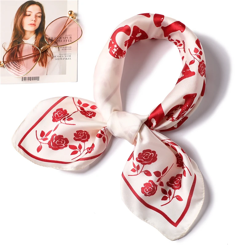 Женские шелковые квадратные шарфы с принтом розы женские буквенным на шее модные