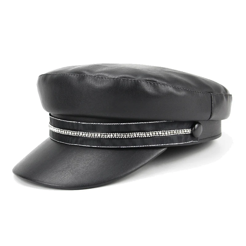 Модные шапки береты из искусственной кожи для женщин зимняя шапка на плоской