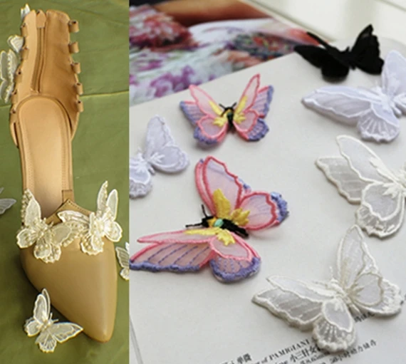 10 шт. многоцветные Diy стерео двухслойные кружевная вышивка бабочки ткань