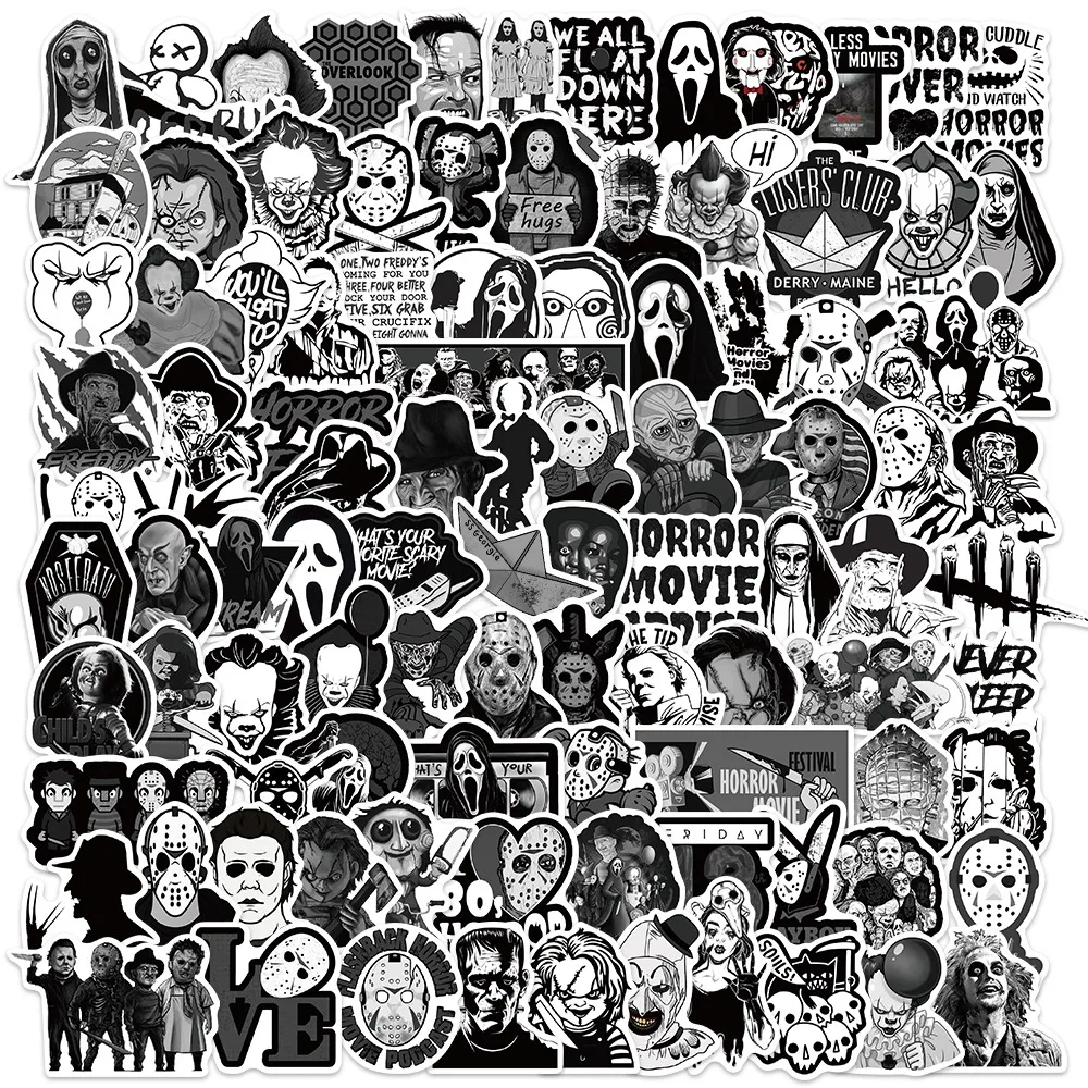 10/30/50/100Pcs Horror Movie Sticker Black and White Classic Film Skateboard Phone Case Luggage Laptop Waterproof Sticker