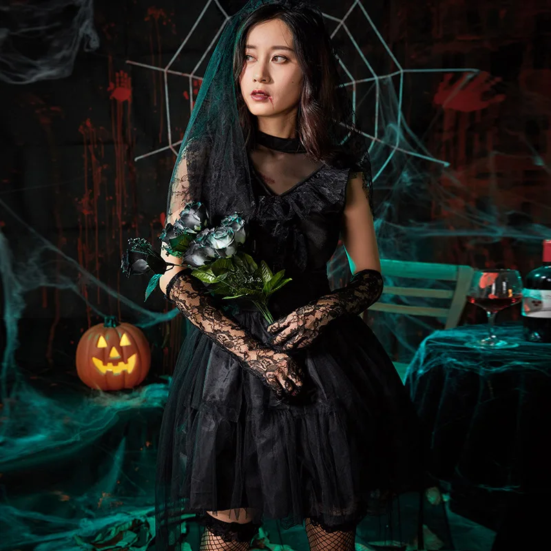 Halloween Witch Black Game Costume Export Japanese Bar Night Party Dress Sexy Sling Holiday | Тематическая одежда и