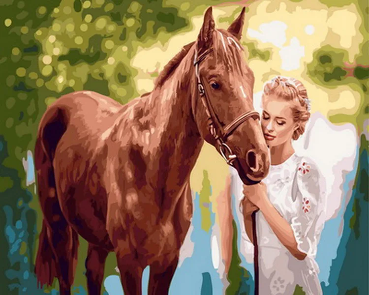 

Выполненные живописи по номерам животных Настенный декор diy картина маслом на холсте для домашнего декора 4050 см леди с лошадью